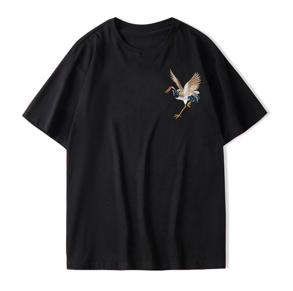 DANCING CRANE EMBROIDERED TEE